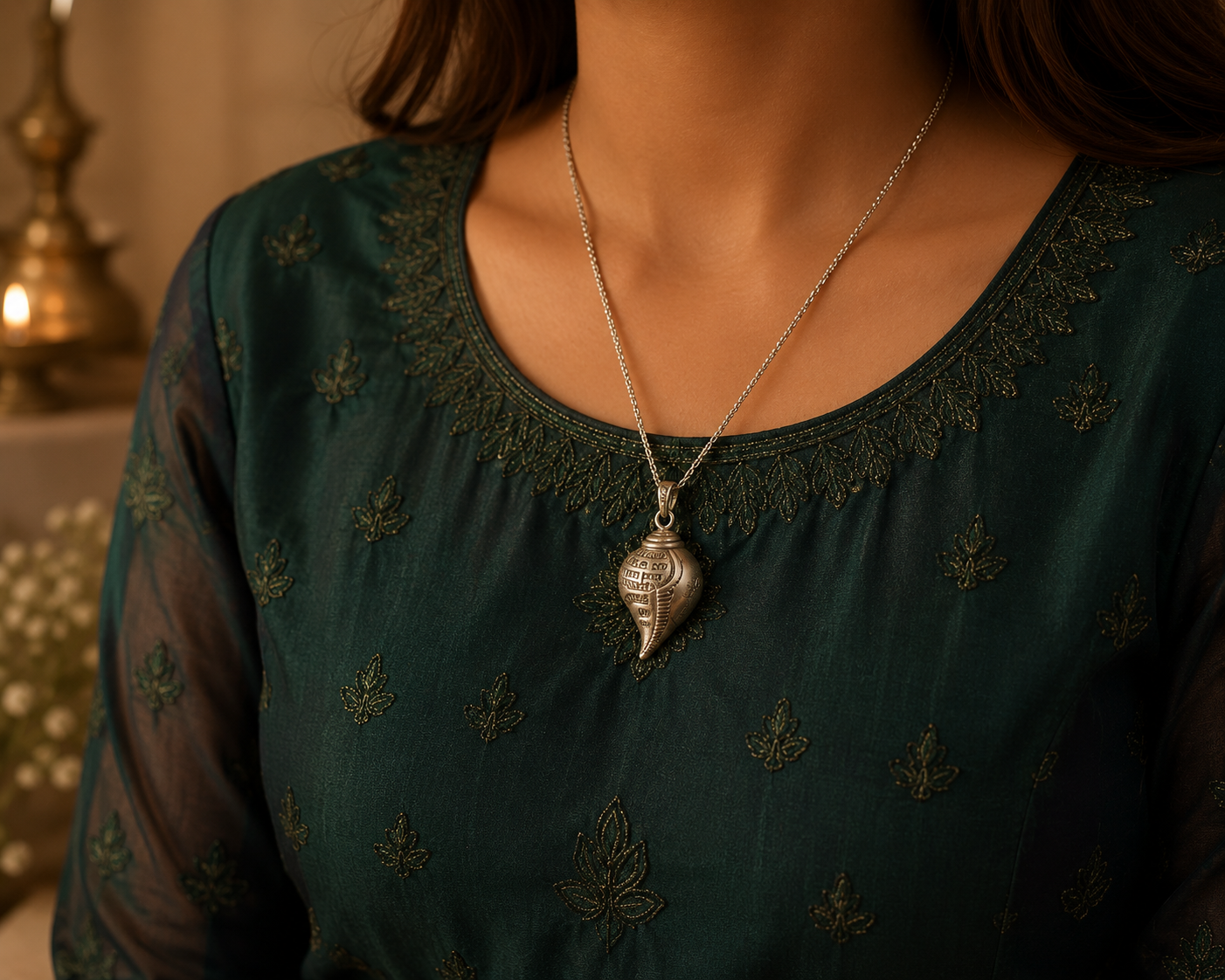 Shri Krishna Mantra Raksha Kavach Shankh (With Chain)