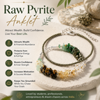 Raw Pyrite Anklet with stone beads on a natural stone surface