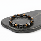Triple Protection Bracelet — Tiger Eye, Hematite & Black Obsidian