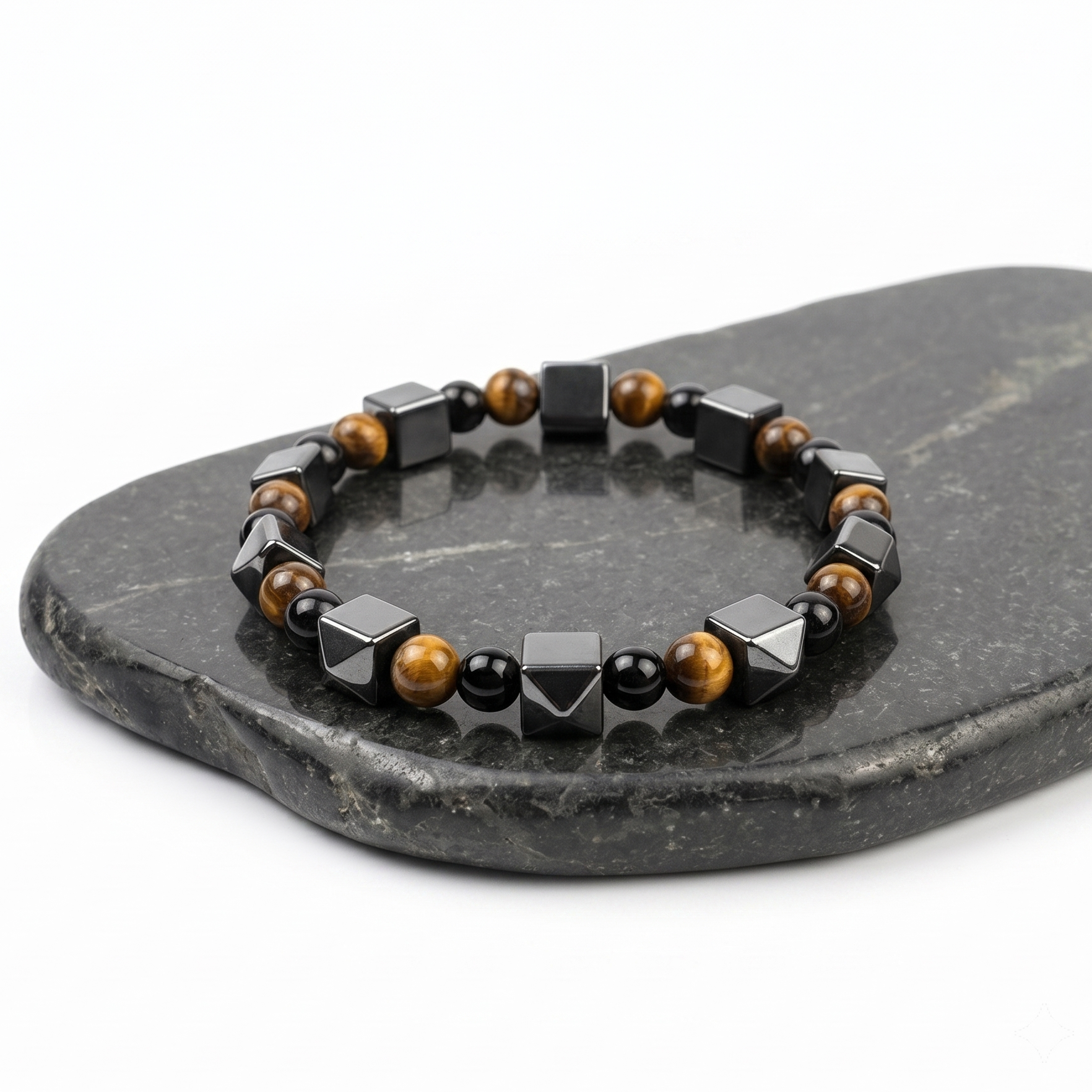 Triple Protection Bracelet — Tiger Eye, Hematite & Black Obsidian