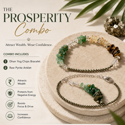 Maniara prosperity combo with bracelets and anklets on a natural stone surface.