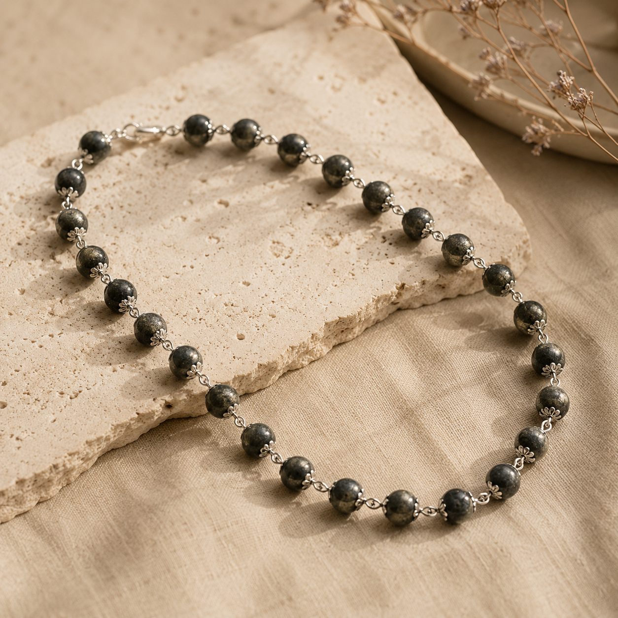 Karungali Malai Silver Cap Necklace