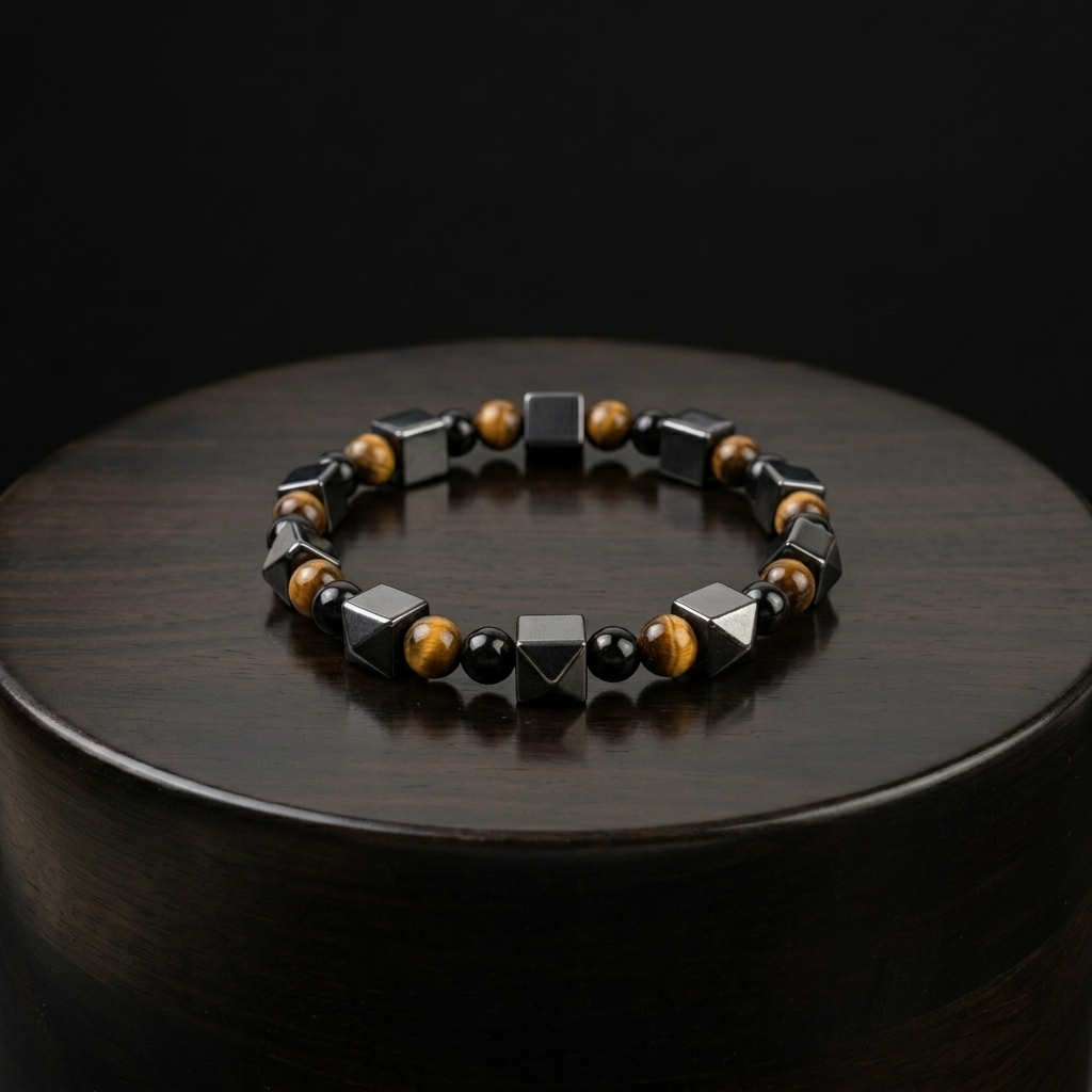 Triple Protection Bracelet — Tiger Eye, Hematite & Black Obsidian