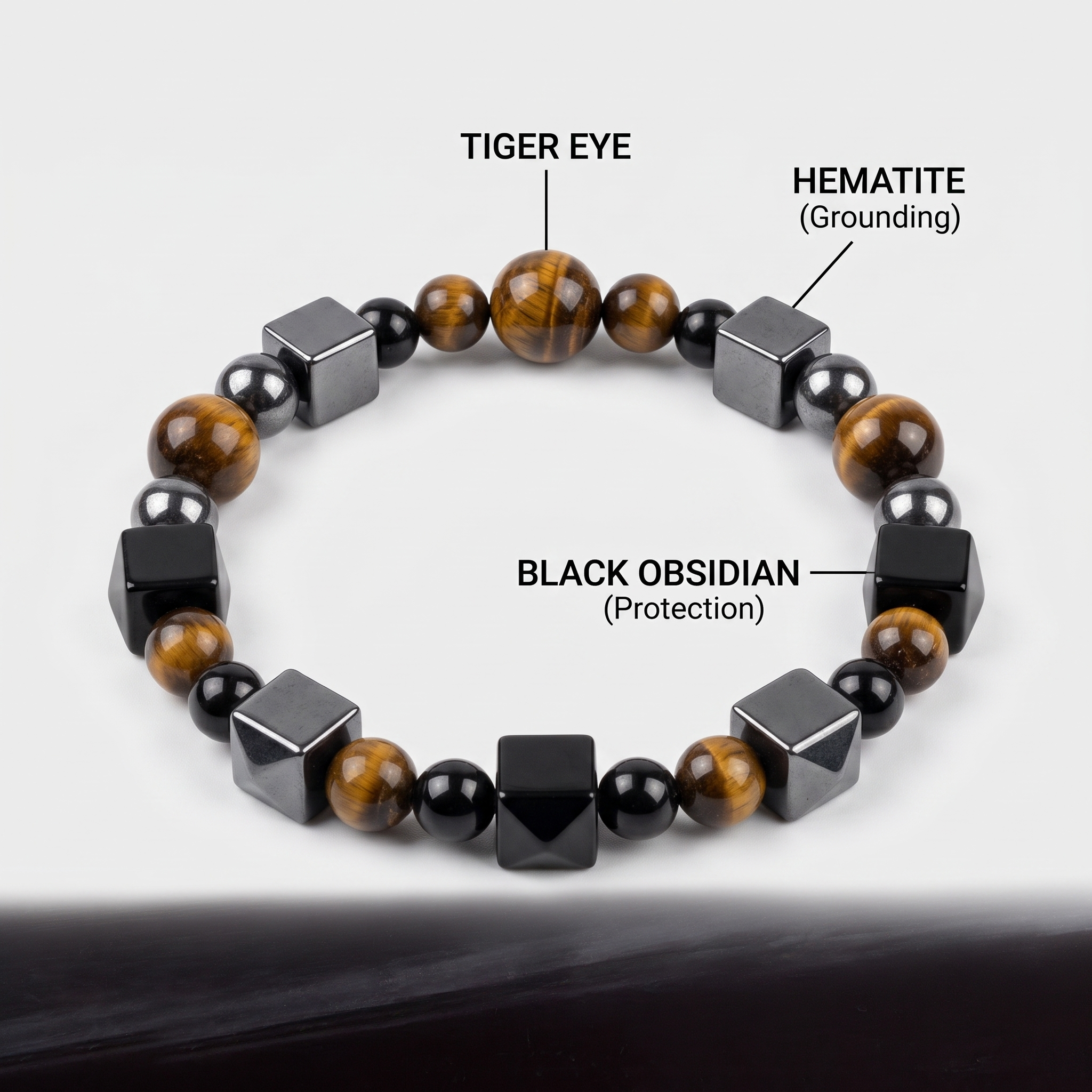Triple Protection Bracelet — Tiger Eye, Hematite & Black Obsidian
